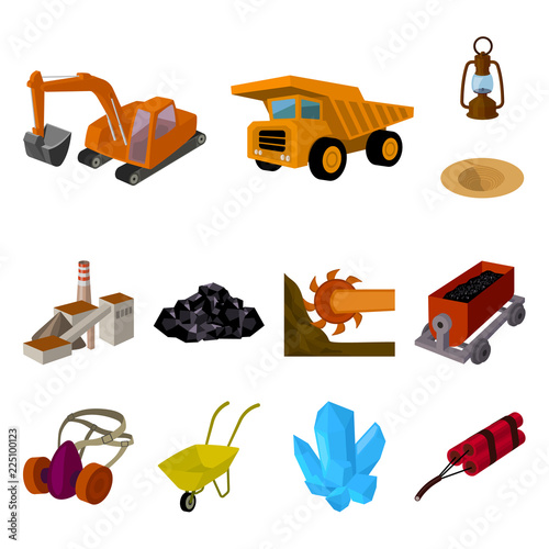 Mining industry cartoon icons in set collection for design. Equipment and tools vector symbol stock web illustration.