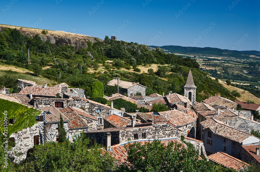 The roofs of the medieval town of Mirabel in France...