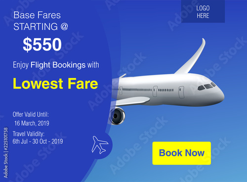 Realistic Vector Banner for Cheap Flights Business Promotion - Template Mockup Easy to Edit