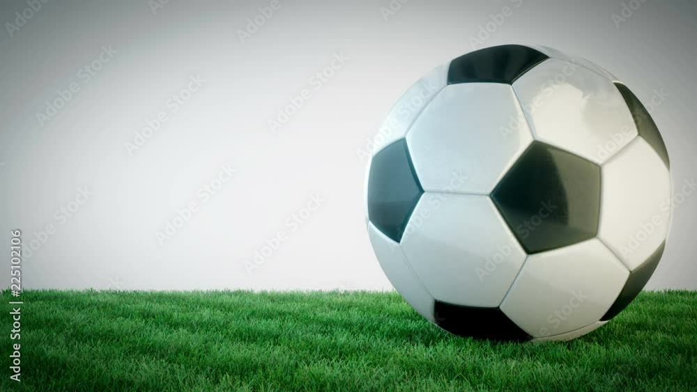 Rotating glossy soccer ball on grass field - seamless loop
