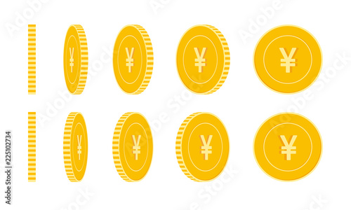 Chinese yuan coins set, animation ready. CNY yellow coins rotation. China metal money in different p
