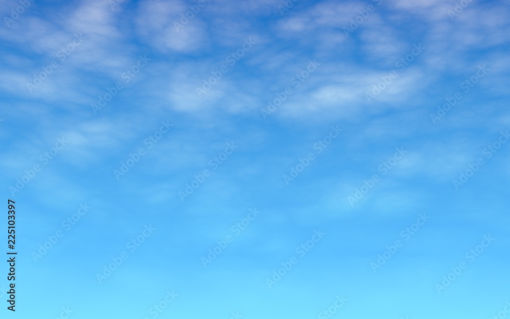 The bright sky in the morning. Blue sky background with white clouds. Cumulus white clouds in the clear blue sky. 3D illustration