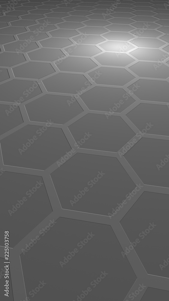 Honeycomb on a gray background. Perspective view on polygon look like honeycomb. Extruded, bump cell. Isometric geometry. Vertical image orientation. 3D illustration Honeycomb on a gray background. Perspective view on polygon look like honeycomb. Extruded, bump cell. Isometric geometry. Vertical image orientation. 3D illustration