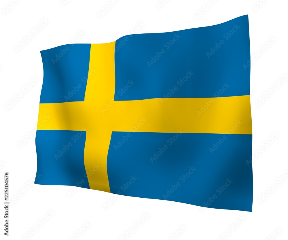 The flag of Sweden. Official state symbol of the Kingdom of Sweden. A blue field with a yellow Scandinavian cross that extends to the edges of the flag. 3d illustration The flag of Sweden. Official state symbol of the Kingdom of Sweden. A blue field with a yellow Scandinavian cross that extends to the edges of the flag. 3d illustration