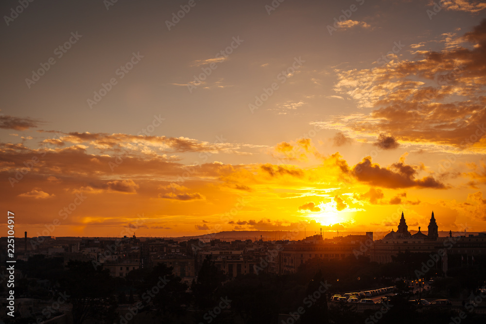 Sunset view of Floriana from Valletta