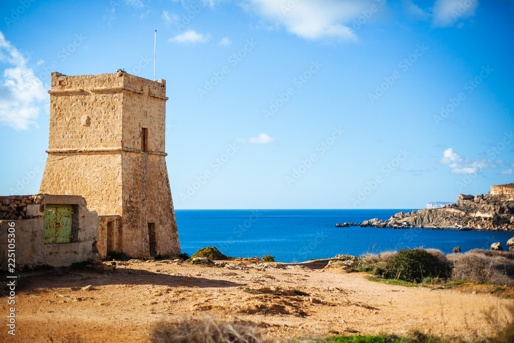 Malta Ghajn Tuffieha watchtower at Golden Bay