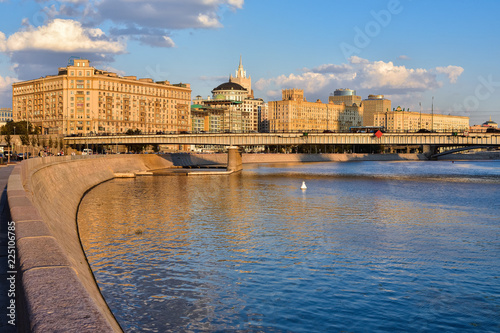 Photography Embankment of the Moskva River, Moscow in the golden light, the center of the ci