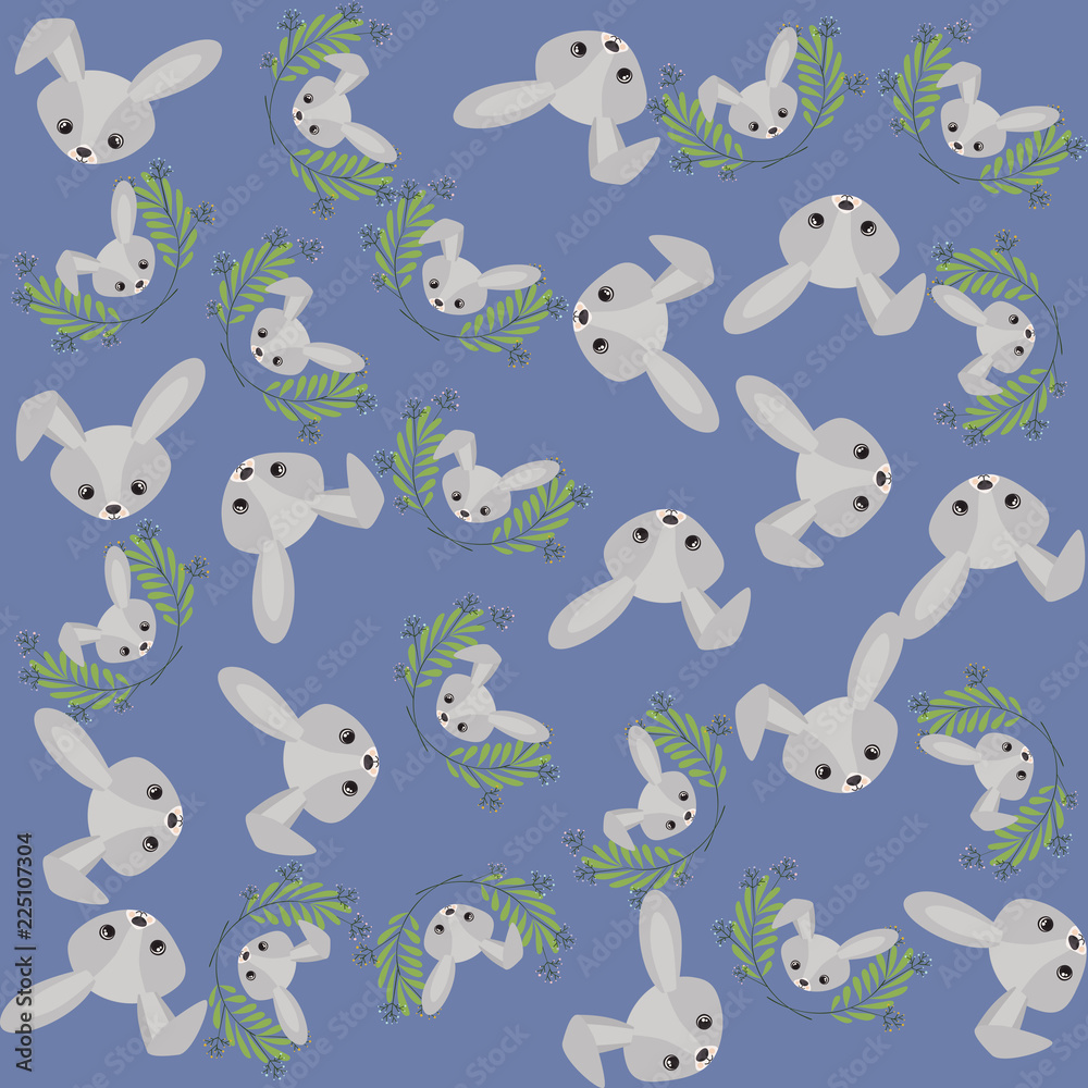 cute rabbit and leafs pattern background cute rabbit and leafs pattern background
