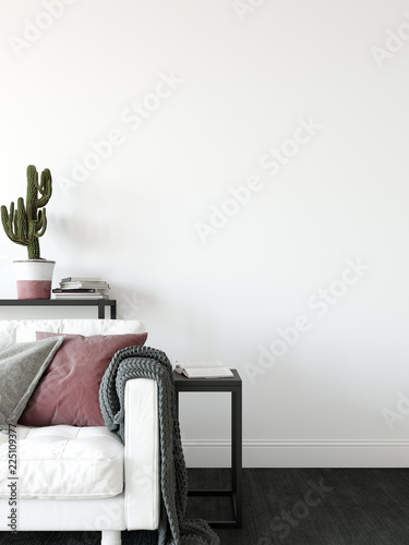 mock up wall interior. Scandinavian style. Wall art. 3d rendering, 3d illustration	