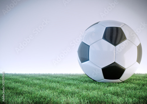glossy soccer ball on grass field - 3D