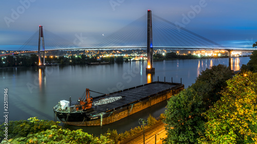 Pattullo Bridge, Surrey to New Westminster. Long exposure of the bridge over the water. Sky Train Bridge..Beautiful British Columbia, Canada. photo