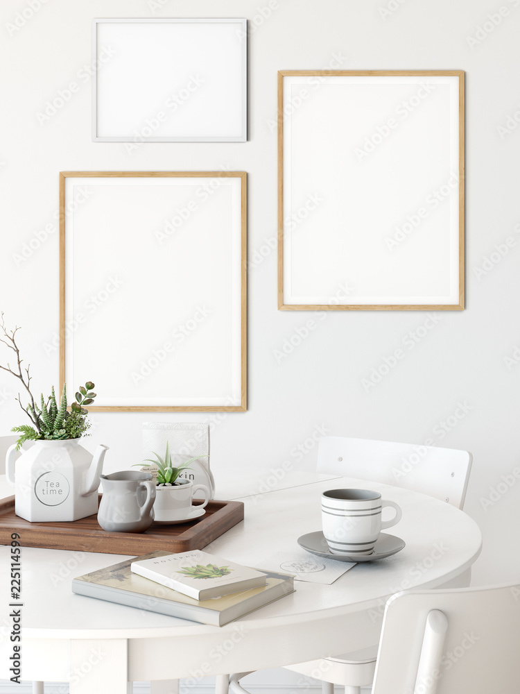 mock up posters in living room interior. Interior scandinavian style. 3d rendering, 3d illustration 