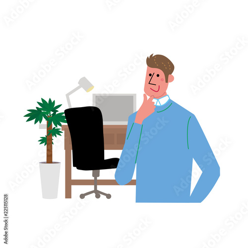 書斎　デスク　男性　イラスト　
