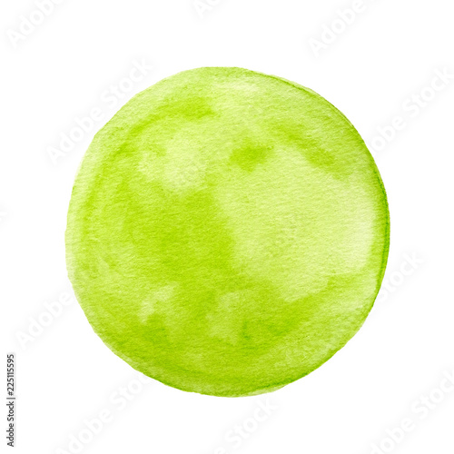 Illustration art design background, Green circle shape watercolor painting textured on white paper isolated on white background