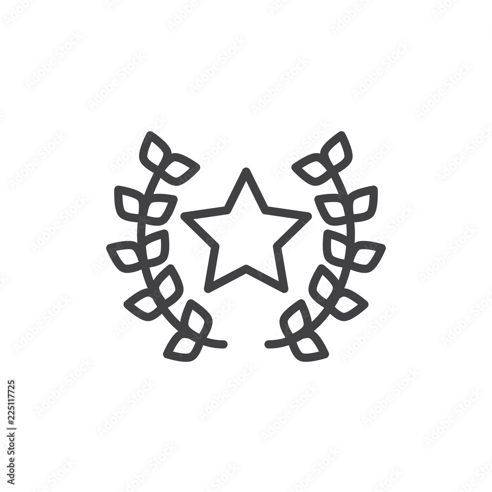 Star Laurel Wreath outline icon. linear style sign for mobile concept and web design. Award line vector icon. Symbol, logo illustration. Pixel perfect vector graphics Star Laurel Wreath outline icon. linear style sign for mobile concept and web design. Award line vector icon. Symbol, logo illustration. Pixel perfect vector graphics