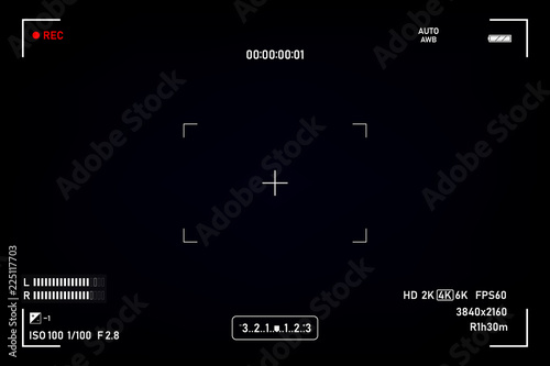 Camera viewfinder. Viewfinder camera recording. Video screen on a black background. vector illustration