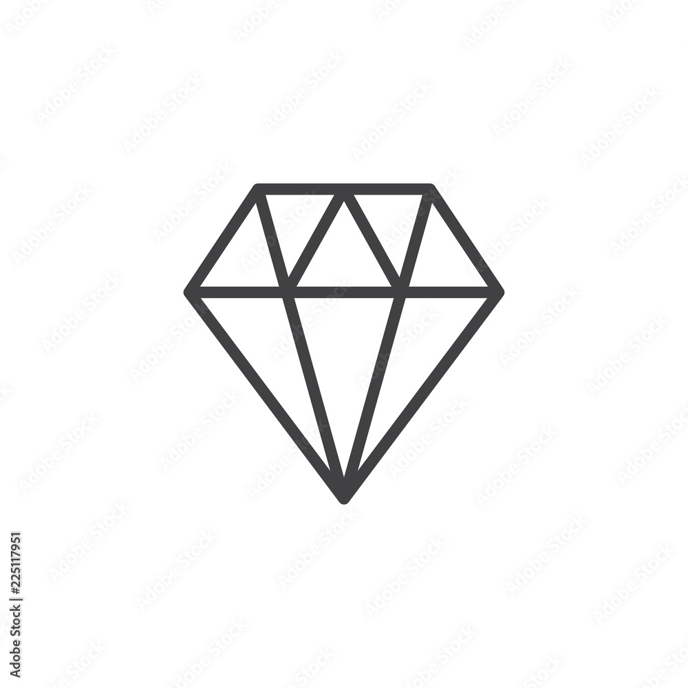 Diamond crystal gemstone outline icon. linear style sign for mobile concept and web design. Brilliant gem simple line vector icon. Symbol, logo illustration. Pixel perfect vector graphics