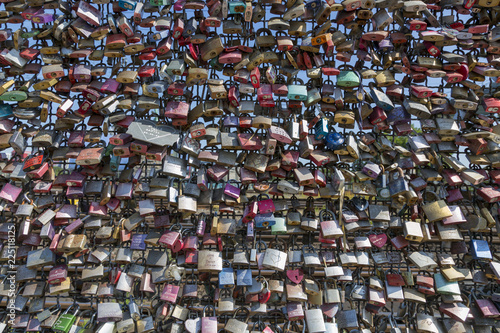 Love padlocks on the fence of the Hohenzollern Bridge in Cologne