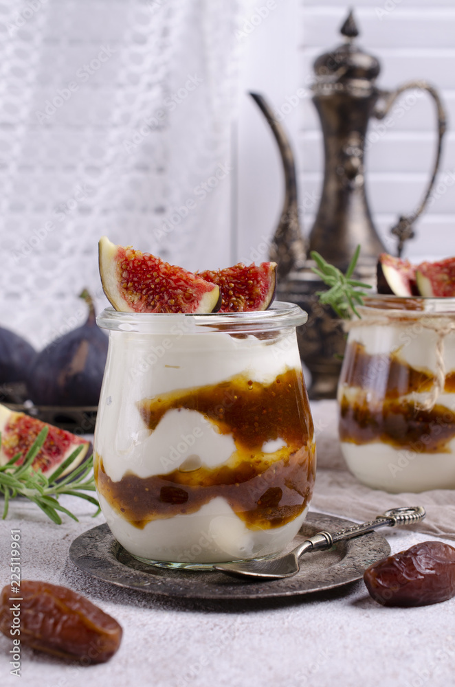 Traditional natural yogurt with jam Traditional natural yogurt with jam
