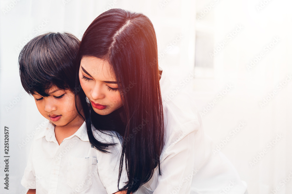 Child kid boy kindergarten and beautiful mother Child kid boy kindergarten and beautiful mother