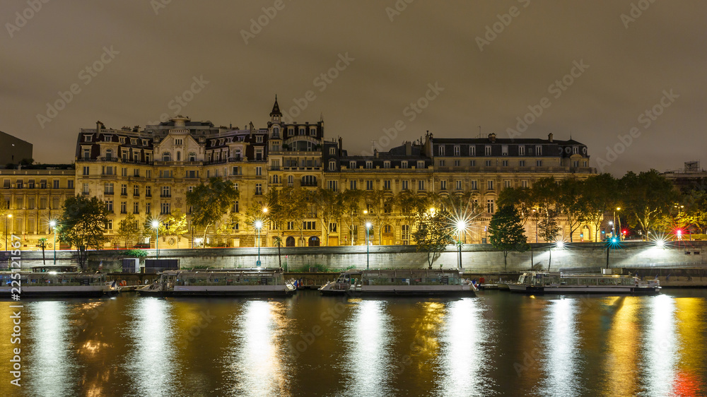 The embankment of Paris at night