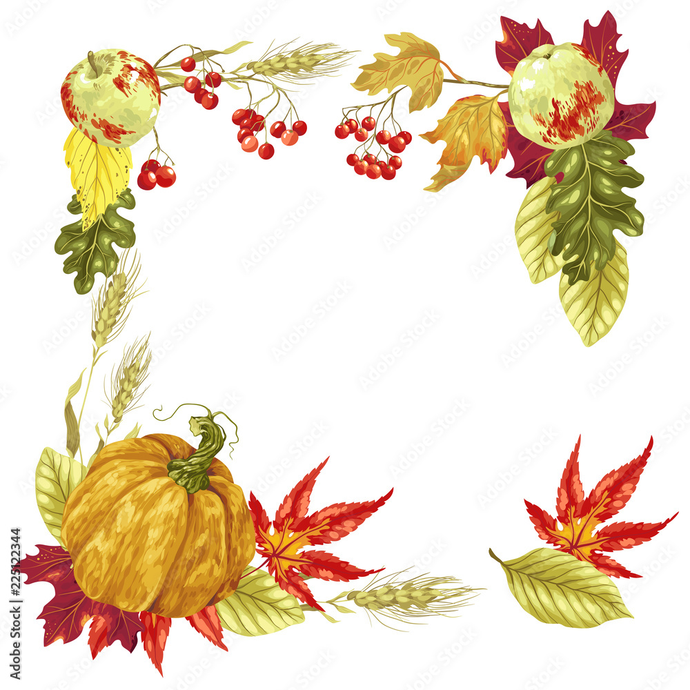 Fototapeta premium Decorative Vector frame for harvest season and Thanksgiving day