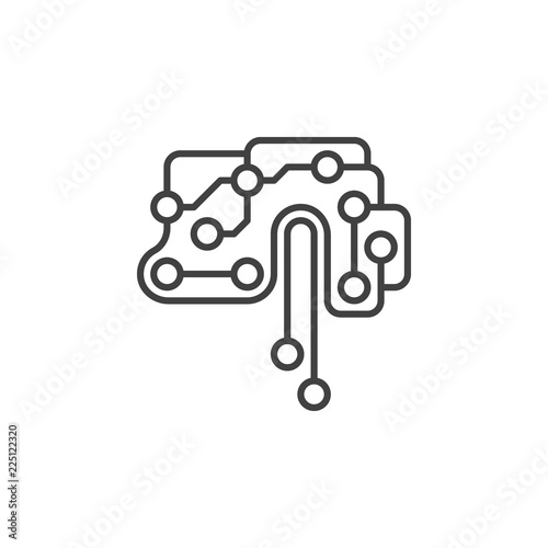 Printed circuit board brain vector icon in thin line style