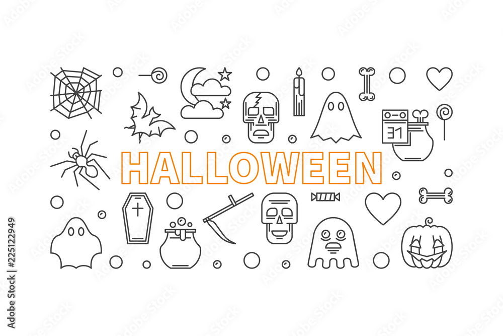 Halloween vector line horizontal banner or Holiday illustration Halloween vector line horizontal banner or Holiday illustration