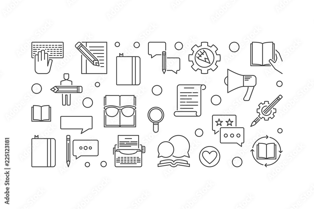 Content Strategy vector thin line horizontal illustration Content Strategy vector thin line horizontal illustration