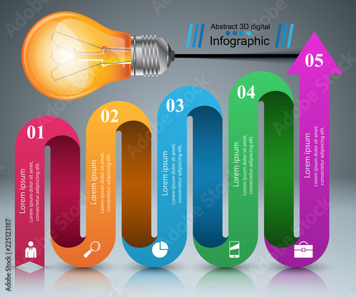 Infographic design template and marketing icons. Bulb icon. Light icon.