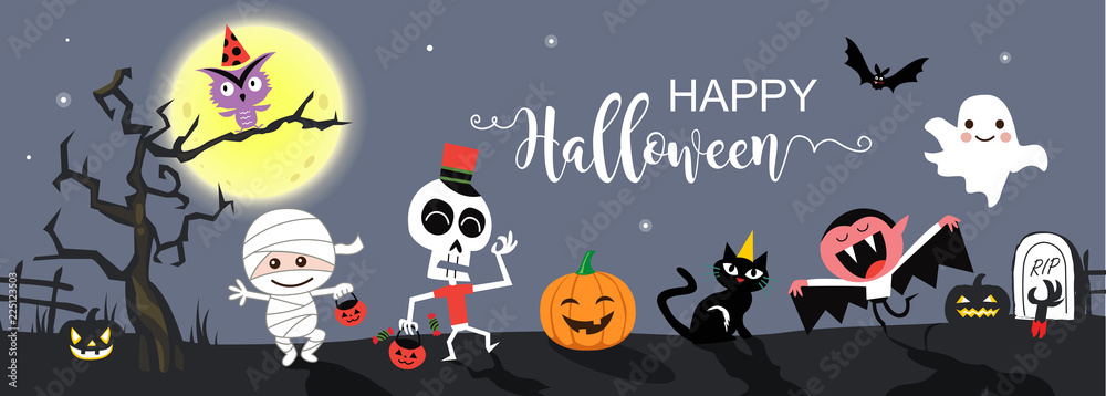 Fototapeta premium Happy Halloween greetings template vector. Vector illustration.