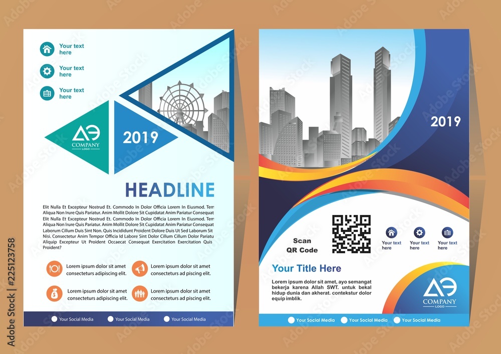 Front and back cover of a modern business brochure layout or flyer template, poster, magazine, annual report, book, booklet with red circle and gray design. Size A4 Front and back cover of a modern business brochure layout or flyer template, poster, magazine, annual report, book, booklet with red circle and gray design. Size A4