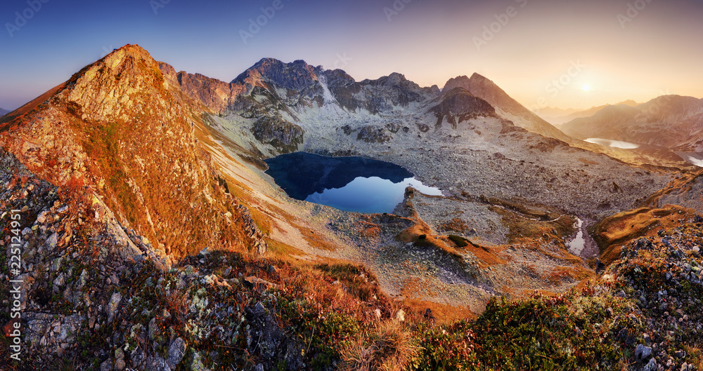 Mountain landcape panorama at summer with lake in Tatras, Poland - obrazy, fototapety, plakaty 