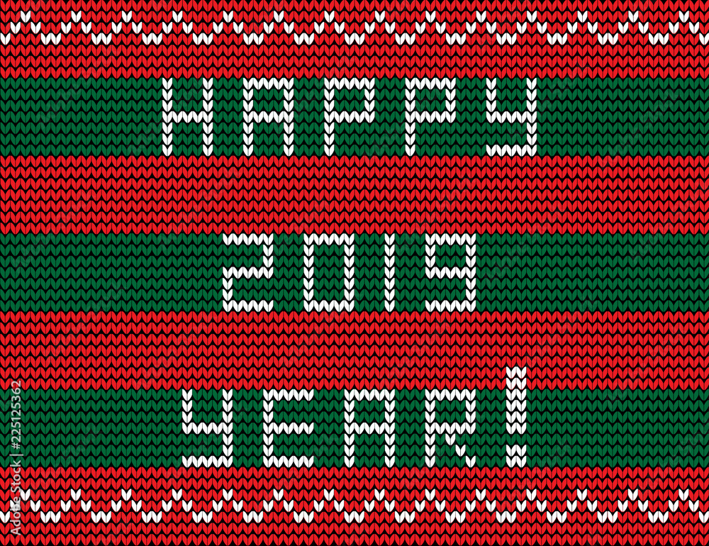 text happy 2019 year on striped red and green knitted background text happy 2019 year on striped red and green knitted background