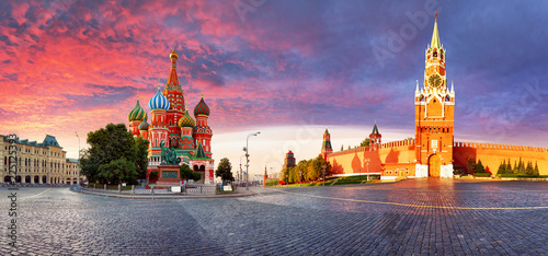 Russia - Moscow in red square with Kremlin and St. Basil's Cathedral