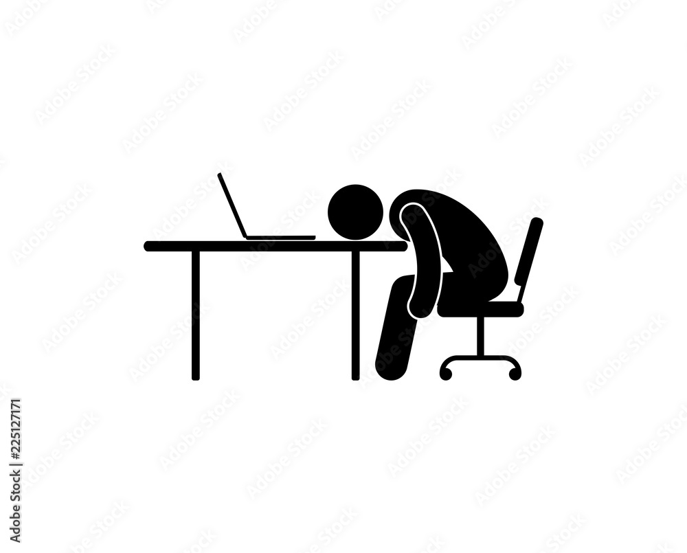 the man was tired, lay down his head on the table, the stick figure ...