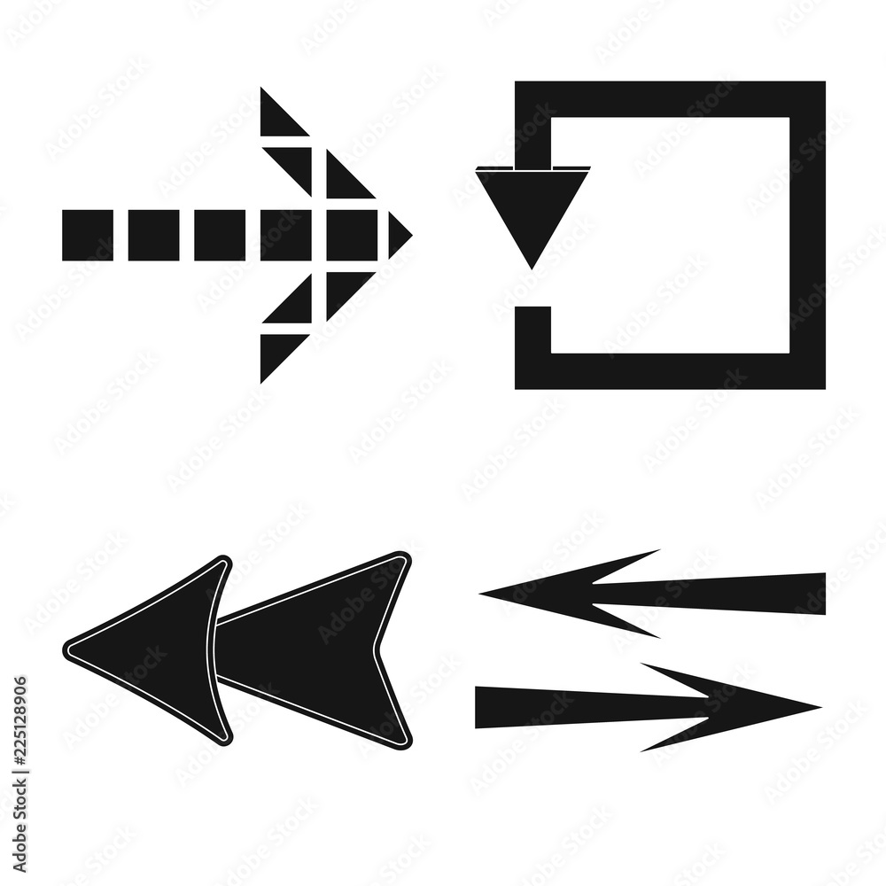 Vector illustration of element and arrow sign. Collection of element and direction stock symbol for web. Vector illustration of element and arrow sign. Collection of element and direction stock symbol for web.