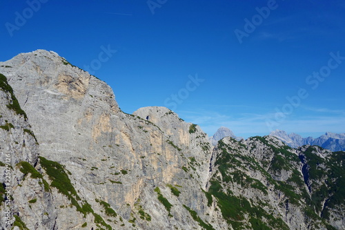 Hiking trail leading from Lago del Predil to Bivacco Gorizia and Cima delle Forcelle in Dolomites, Alps, Italy © Tom