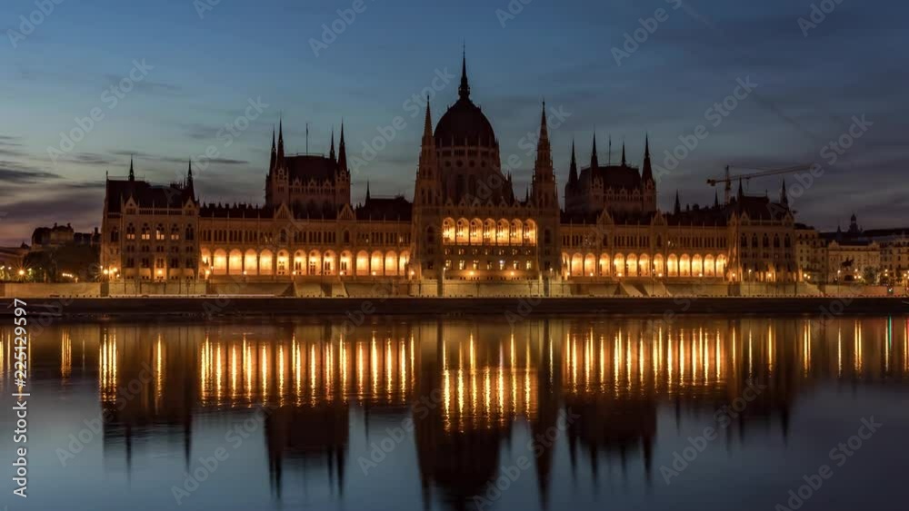 Budapest: Parliament Building by Morning - blue hour time lapse (zoom out shot) Budapest: Parliament Building by Morning - blue hour time lapse (zoom out shot)