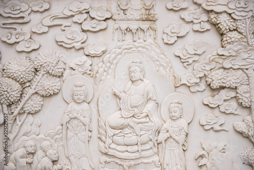 Baby buddha marble carving wall at jing'an temple, Decorative Chinese art style in Chinese public temple