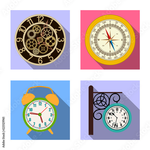 Vector design of clock and time icon. Set of clock and circle vector icon for stock.