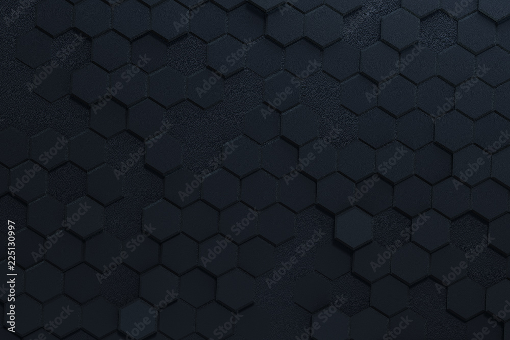 Black mat geometric hexagon 3d rendering background - obrazy, fototapety, plakaty 
