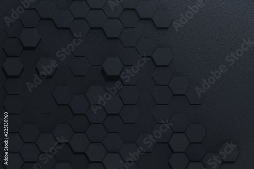 Black mat geometric hexagon 3d rendering background