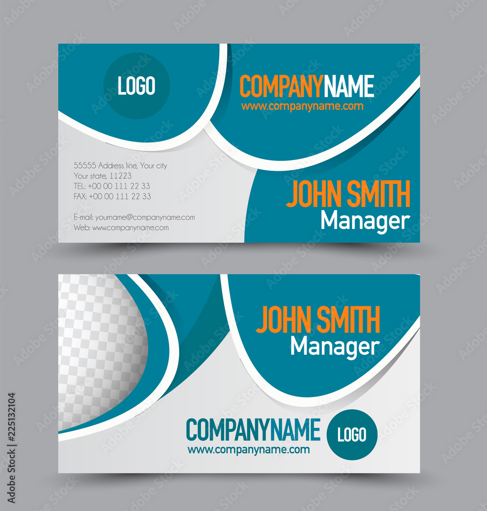 Business card template design. Corporate identity style. Editable vector illustration. Orange and blue color. Business card template design. Corporate identity style. Editable vector illustration. Orange and blue color.