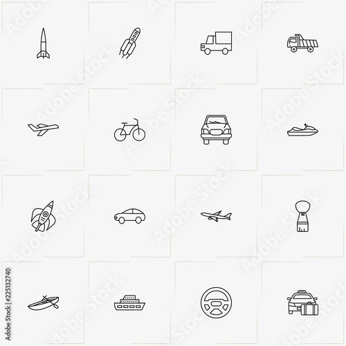 Transport line icon set with truck , water scooter and car
