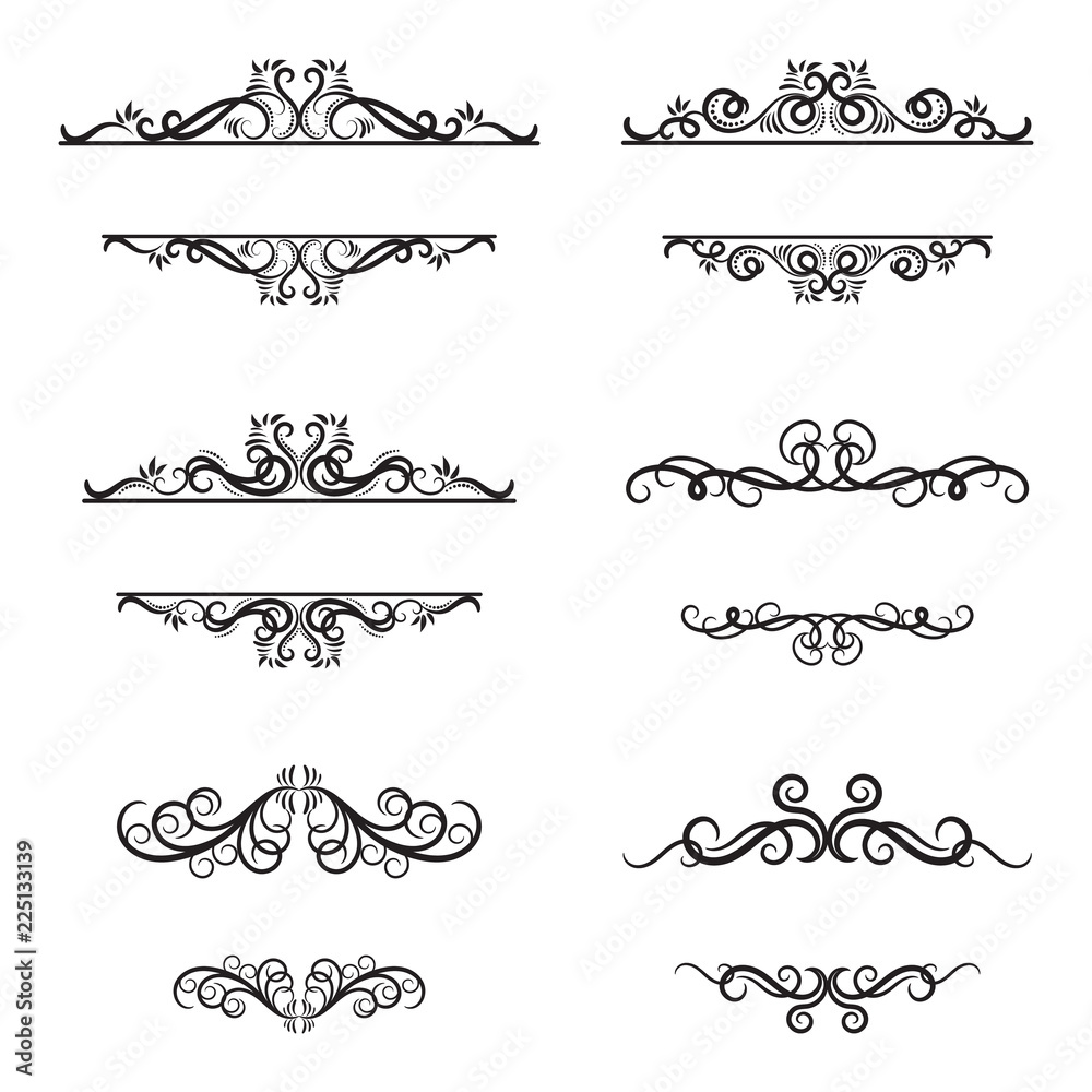 Set of curls and scrolls. Decorative elements for frames. Set of curls and scrolls. Decorative elements for frames.