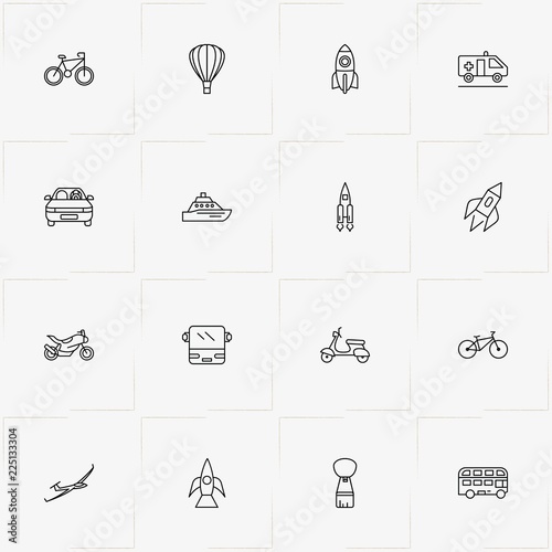 Transport line icon set with double decker bus , motor bike  and bus