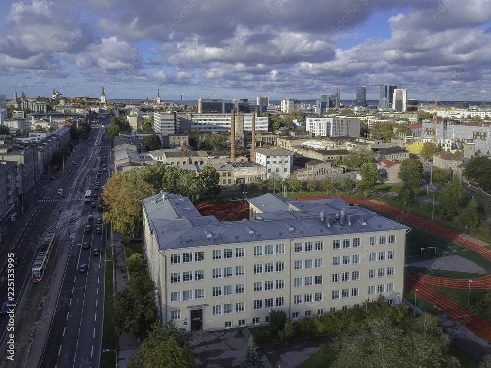 aerial view of street in city Tallinn Estonia