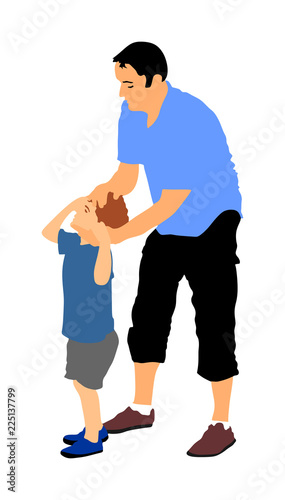 Physiotherapist and kid, boy exercising in rehabilitation center, vector illustration isolated. Doctor pediatrician supports the child during physiotherapy treatment. holding hands making first steps.
