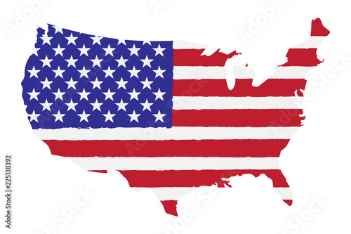 Map of USA with Flag. Hand Painted with Brush. Vector Illustration.